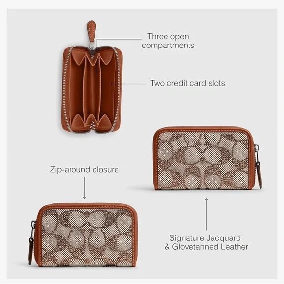 Coach Soho Small Zip Around Card Case. Crystal Signature Jaquard.  Like New. - Picture 3 of 3